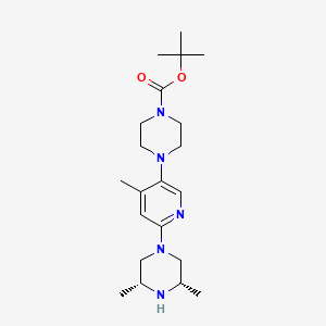 molecular formula C21H35N5O2 B12330568 1-Piperazinecarboxylic acid, 4-[6-[(3R,5S)-3,5-dimethyl-1-piperazinyl]-4-methyl-3-pyridinyl]-, 1,1-dimethylethyl ester, rel- 