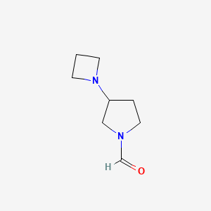 molecular formula C8H14N2O B12330578 3-(Azetidin-1-yl)pyrrolidine-1-carbaldehyde 