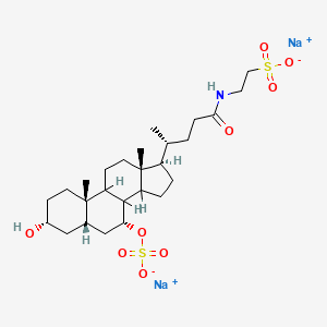 molecular formula C26H43NNa2O9S2 B1233093 Ethanesulfonic acid, 2-(((3alpha,5beta,7alpha)-3-hydroxy-24-oxo-7-(sulfooxy)cholan-24-yl)amino)-, disodium salt CAS No. 66874-12-2