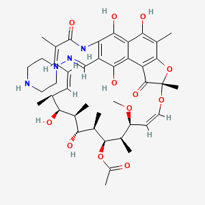 molecular formula C42H56N4O12 B12331392 [(7S,9Z,11S,12R,13S,14R,15R,16R,17S,18S,19Z,21Z)-2,15,17,27,29-pentahydroxy-11-methoxy-3,7,12,14,16,18,22-heptamethyl-6,23-dioxo-26-[(E)-piperazin-1-yliminomethyl]-8,30-dioxa-24-azatetracyclo[23.3.1.14,7.05,28]triaconta-1(29),2,4,9,19,21,25,27-octaen-13-yl] acetate 