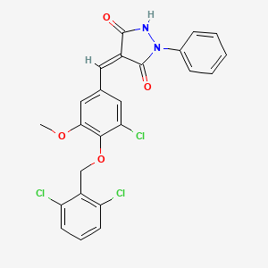 molecular formula C24H17Cl3N2O4 B12331651 4-[[3-Chloro-4-[(2,6-dichlorophenyl)methoxy]-5-methoxy-phenyl]methylidene]-1-phenyl-pyrazolidine-3,5-dione 