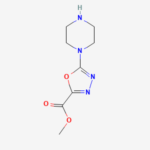 molecular formula C8H12N4O3 B12331688 1,3,4-Oxadiazole-2-carboxylic acid, 5-(1-piperazinyl)-, methyl ester 