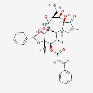 molecular formula C36H36O10 B1233185 [(1R,2R,6S,7S,8R,10S,11S,12R,16S,17R,18R)-6,7-dihydroxy-8-(hydroxymethyl)-4,18-dimethyl-5-oxo-14-phenyl-16-prop-1-en-2-yl-9,13,15,19-tetraoxahexacyclo[12.4.1.01,11.02,6.08,10.012,16]nonadec-3-en-17-yl] (E)-3-phenylprop-2-enoate 