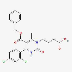 molecular formula C23H22Cl2N2O5 B1233214 4-[6-(2,4-Dichlorophenyl)-4-methyl-2-oxo-5-phenylmethoxycarbonyl-1,6-dihydropyrimidin-3-yl]butanoic acid 
