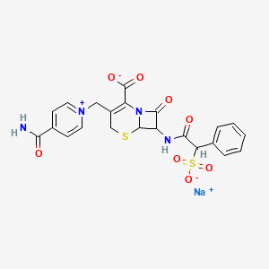 molecular formula C22H19N4NaO8S2 B1233226 Sodium;3-[(4-carbamoylpyridin-1-ium-1-yl)methyl]-8-oxo-7-[(2-phenyl-2-sulfonatoacetyl)amino]-5-thia-1-azabicyclo[4.2.0]oct-2-ene-2-carboxylate 