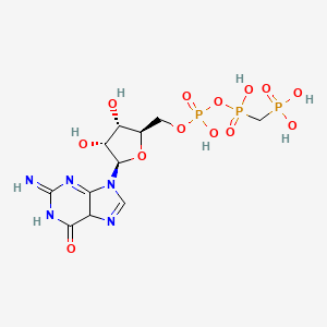 molecular formula C11H18N5O13P3 B12332269 Guanosine 5'-monophosphate, monoanhydride with (phosphonomethyl)phosphonic acid 