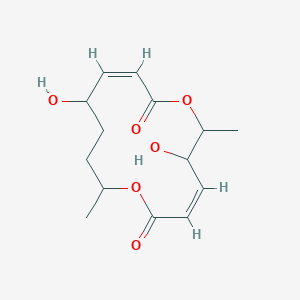 molecular formula C14H20O6 B1233228 5,11-Dihydroxy-6,14-dimethyl-1,7-dioxacyclotetradeca-3,9-diene-2,8-dione 