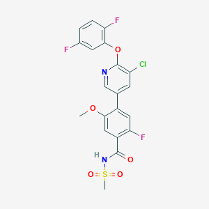 molecular formula C20H14ClF3N2O5S B12332319 4-[5-Chloro-6-(2,5-difluorophenoxy)-3-pyridinyl]-2-fluoro-5-methoxy-N-(methylsulfonyl)benzamide 