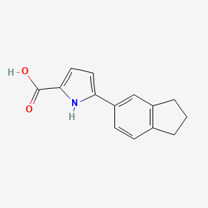 molecular formula C14H13NO2 B12332712 1H-Pyrrole-2-carboxylic acid, 5-(2,3-dihydro-1Hinden-5-yl)- 