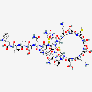 molecular formula C105H156N28O34S5 B12332724 (3S)-3-[[(2S)-5-amino-2-[[(2S)-2-[[(1R,4S,7S,10S,13S,16S,19S,22S,25R,28S,31R,36R,39S,42S,45S)-31-amino-7,22-bis(4-aminobutyl)-42-(2-amino-2-oxoethyl)-39-benzyl-4-(2-carboxyethyl)-10,19-bis(carboxymethyl)-13-[(1R)-1-hydroxyethyl]-28-(hydroxymethyl)-45-(2-methylpropyl)-16-(2-methylsulfanylethyl)-3,6,9,12,15,18,21,24,27,30,38,41,44,47-tetradecaoxo-33,34,49,50-tetrathia-2,5,8,11,14,17,20,23,26,29,37,40,43,46-tetradecazabicyclo[23.22.4]henpentacontane-36-carbonyl]amino]-3-(1H-imidazol-5-yl)propanoyl]amino]-5-oxopentanoyl]amino]-4-[[(2S)-1-[[(2S,3S)-1-[[(1S)-1-carboxy-2-(1H-indol-3-yl)ethyl]amino]-3-methyl-1-oxopentan-2-yl]amino]-3-methyl-1-oxobutan-2-yl]amino]-4-oxobutanoic acid 