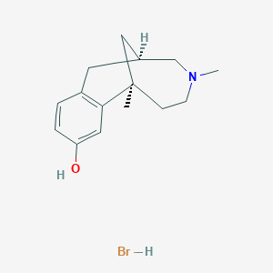 molecular formula C15H22BrNO B1233278 (1S,9R)-1,11-dimethyl-11-azatricyclo[7.4.1.02,7]tetradeca-2(7),3,5-trien-4-ol;hydrobromide 