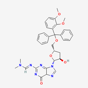 molecular formula C34H36N6O6 B12333003 N'-[9-[(2R,3R,5S)-5-[[(2,3-dimethoxyphenyl)-diphenylmethoxy]methyl]-3-hydroxyoxolan-2-yl]-6-oxo-5H-purin-2-yl]-N,N-dimethylmethanimidamide 