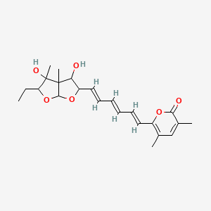 molecular formula C23H30O6 B12333090 6-[(1E,3E,5E)-6-(2-ethyl-3,4-dihydroxy-3,3a-dimethyl-2,4,5,6a-tetrahydrofuro[2,3-b]furan-5-yl)hexa-1,3,5-trienyl]-3,5-dimethylpyran-2-one 