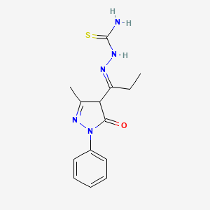 molecular formula C14H17N5OS B12333149 [(E)-1-(3-methyl-5-oxo-1-phenyl-4H-pyrazol-4-yl)propylideneamino]thiourea 