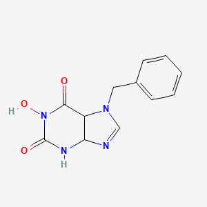 molecular formula C12H12N4O3 B12333171 1H-Purine-2,6-dione,3,7-dihydro-1-hydroxy-7-(phenylmethyl)- 