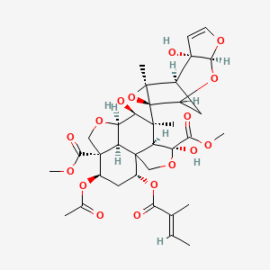 1H,7H-Naphtho(1,8-bc:4,4a-c')difuran-5,10a(8H)-dicarboxylic acid, 10-(acetyloxy)octahydro-3,5-dihydroxy-4-methyl-8-(((2E)-2-methyl-1-oxo-2-butenyl)oxy)-4-((1aR,2S,3aS,6aS,7S,7aS)-3a,6a,7,7a-tetrahydro-6a-hydroxy-7a-methyl-2,7-methanofuro(2,3-b)oxireno(e)oxepin-1a(2H)-yl)-, dimethyl ester, (2aR,3S,4S,4aR,5S,7aS,8R,10R,10aS,10bR)-