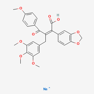 molecular formula C28H26NaO9 B12333307 1,3-Benzodioxole-5-acetic acid, alpha-[2-(4-methoxyphenyl)-2-oxo-1-[(3,4,5-trimethoxyphenyl)methyl]ethylidene]-, sodium salt (1:1) 