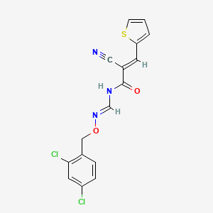 molecular formula C16H11Cl2N3O2S B12333626 (2E)-2-cyano-N-[(1E)-{[(2,4-dichlorophenyl)methoxy]imino}methyl]-3-(thiophen-2-yl)prop-2-enamide 