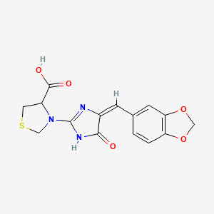 molecular formula C15H13N3O5S B12333634 3-{4-[(E)-1,3-benzodioxol-5-ylmethylidene]-5-oxo-4,5-dihydro-1H-imidazol-2-yl}-1,3-thiazolane-4-carboxylic acid 