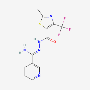 molecular formula C12H10F3N5OS B12333717 N'-[imino(3-pyridinyl)methyl]-2-methyl-4-(trifluoromethyl)-1,3-thiazole-5-carbohydrazide 