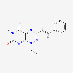 molecular formula C16H15N5O2 B1233391 1-ethyl-6-methyl-3-[(E)-2-phenylethenyl]pyrimido[5,4-e][1,2,4]triazine-5,7-dione 