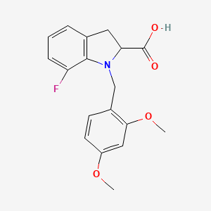 molecular formula C18H18FNO4 B12334208 1-[(2,4-Dimethoxyphenyl)methyl]-7-fluoro-indoline-2-carboxylic acid 