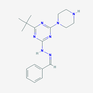 molecular formula C18H25N7 B1233423 N-[(Z)-benzylideneamino]-4-tert-butyl-6-piperazin-1-yl-1,3,5-triazin-2-amine 