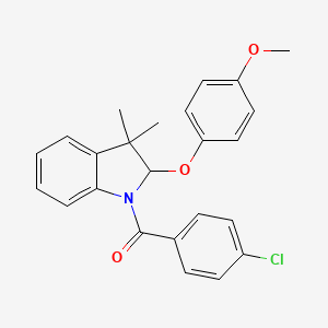 (4-Chlorophenyl)(2-(4-methoxyphenoxy)-3,3-dimethylindolin-1-yl)methanone