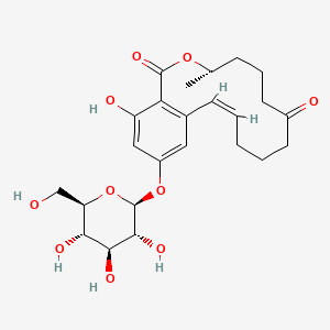 molecular formula C24H32O10 B12334691 (S,E)-16-Hydroxy-3-methyl-14-(((2S,3R,4S,5S,6R)-3,4,5-trihydroxy-6-(hydroxymethyl)tetrahydro-2H-pyran-2-yl)oxy)-3,4,5,6,9,10-hexahydro-1H-benzo[c][1]oxacyclotetradecine-1,7(8H)-dione 