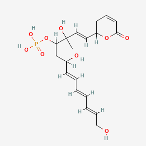molecular formula C19H27O9P B1233472 [(1E,7E,9E,11E)-3,6,13-trihydroxy-3-methyl-1-(6-oxo-2,3-dihydropyran-2-yl)trideca-1,7,9,11-tetraen-4-yl] dihydrogen phosphate 