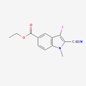 molecular formula C13H11IN2O2 B12335243 Ethyl 2-cyano-3-iodo-1-methyl-1H-indole-5-carboxylate 