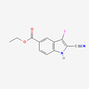 molecular formula C12H9IN2O2 B12335642 Ethyl 2-cyano-3-iodo-1H-indole-5-carboxylate 