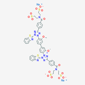 molecular formula C₅₂H₄₄N₁₂Na₂O₁₆S₆ B123357 Disodium;2-[[4-[2-(1,3-benzothiazol-2-yl)-3-[4-[4-[3-(1,3-benzothiazol-2-yl)-5-[4-[bis(2-sulfonatoethyl)carbamoyl]phenyl]tetrazol-2-ium-2-yl]-3-methoxyphenyl]-2-methoxyphenyl]tetrazol-3-ium-5-yl]benzoyl]-(2-sulfonatoethyl)amino]ethanesulfonate CAS No. 178925-55-8