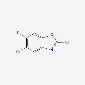 molecular formula C7H2BrClFNO B12335784 5-Bromo-2-chloro-6-fluoro-1,3-benzoxazole 