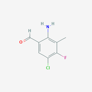 molecular formula C8H7ClFNO B12336261 2-Amino-5-chloro-4-fluoro-3-methylbenzaldehyde 