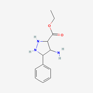 molecular formula C12H17N3O2 B12336722 Ethyl 4-amino-5-phenylpyrazolidine-3-carboxylate 