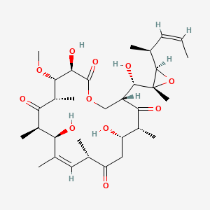 molecular formula C32H50O11 B1233676 Oxacyclooctadec-9-ene-2,6,12,16-tetrone, 3,8,14-trihydroxy-17-((S)-hydroxy((2R,3R)-2-methyl-3-((1S,2Z)-1-methyl-2-butenyl)oxiranyl)methyl)-4-methoxy-5,7,9,11,15-pentamethyl-, (3R,4S,5S,7R,8R,9E,11S,14S,15R,17R)- CAS No. 92471-87-9