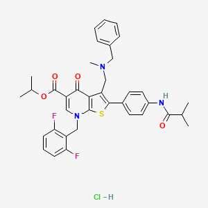 molecular formula C37H38ClF2N3O4S B12337036 propan-2-yl 3-[[benzyl(methyl)amino]methyl]-7-[(2,6-difluorophenyl)methyl]-2-[4-(2-methylpropanoylamino)phenyl]-4-oxothieno[2,3-b]pyridine-5-carboxylate;hydrochloride 