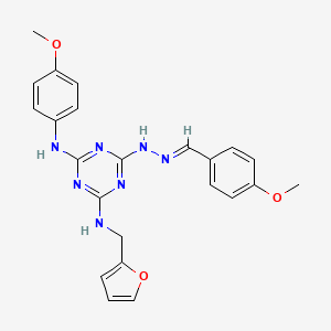 molecular formula C23H23N7O3 B1233705 6-N-(呋喃-2-基甲基)-4-N-(4-甲氧基苯基)-2-N-[(E)-(4-甲氧基苯基)甲叉亚氨基]-1,3,5-三嗪-2,4,6-三胺 