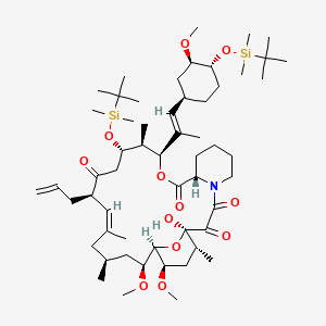 molecular formula C56H97NO12Si2 B12337120 (1R,9S,12S,13S,14S,17R,18Z,21S,23S,24R,25S,27R)-14-[tert-butyl(dimethyl)silyl]oxy-12-[(E)-1-[(1R,3R,4R)-4-[tert-butyl(dimethyl)silyl]oxy-3-methoxycyclohexyl]prop-1-en-2-yl]-1-hydroxy-23,25-dimethoxy-13,19,21,27-tetramethyl-17-prop-2-enyl-11,28-dioxa-4-azatricyclo[22.3.1.04,9]octacos-18-ene-2,3,10,16-tetrone 