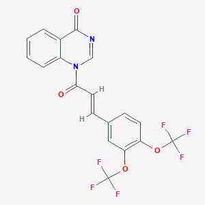 molecular formula C19H10F6N2O4 B12337232 (E)-1-(3-(3,4-Bis(trifluoromethoxy)phenyl)acryloyl)quinazolin-4(1H)-one 