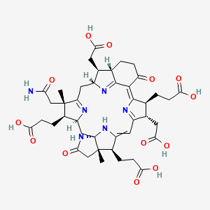 molecular formula C42H52N6O13 B1233735 3-[(1S,3S,4S,5S,8R,11S,15E,17S,18S,22S,23S,29S)-5-(2-amino-2-oxoethyl)-4,22-bis(2-carboxyethyl)-18,29-bis(carboxymethyl)-5,23-dimethyl-14,25-dioxo-9,26,27,28,30-pentazaheptacyclo[19.5.1.13,6.18,11.116,19.01,23.010,15]triaconta-6(30),9,15,19(28),20-pentaen-17-yl]propanoic acid 