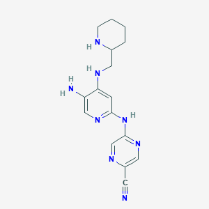 molecular formula C16H20N8 B12337355 5-((5-Amino-4-((piperidin-2-ylmethyl)amino)pyridin-2-yl)amino)pyrazine-2-carbonitrile 