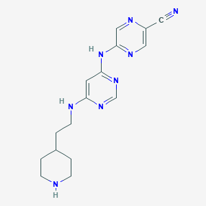 molecular formula C16H20N8 B12337515 5-((6-((2-(Piperidin-4-yl)ethyl)amino)pyrimidin-4-yl)amino)pyrazine-2-carbonitrile 