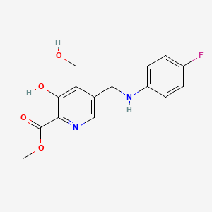 molecular formula C15H15FN2O4 B12337873 Methyl 5-(((4-fluorophenyl)amino)methyl)-3-hydroxy-4-(hydroxymethyl)picolinate 