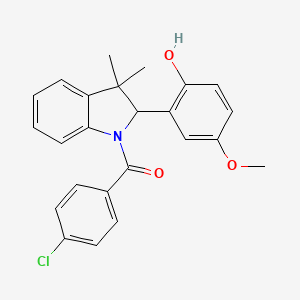 (4-Chlorophenyl)(2-(2-hydroxy-5-methoxyphenyl)-3,3-dimethylindolin-1-yl)methanone