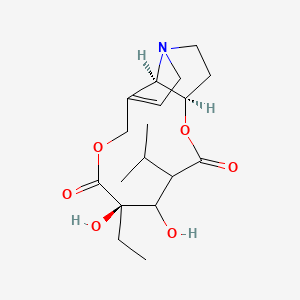 molecular formula C18H27NO6 B12337937 2H-[1,6]Dioxacycloundecino[2,3,4-gh]pyrrolizine-2,6(3H)-dione, 5-ethyl-4,5,8,10,12,13,13a,13b-octahydro-4,5-dihydroxy-3-(1-methylethyl)-, (5R,13aR,13bR)-(9CI) 