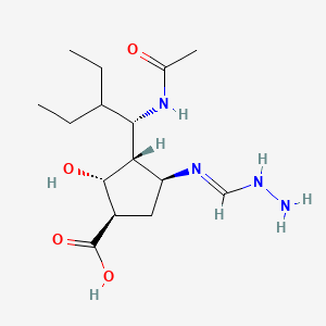 molecular formula C15H28N4O4 B12338023 (1R,2R,3R,4S)-3-[(1S)-1-acetamido-2-ethylbutyl]-4-(hydrazinylmethylideneamino)-2-hydroxycyclopentane-1-carboxylic acid 