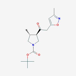 molecular formula C16H24N2O4 B12338064 1-Pyrrolidinecarboxylic acid, 3-methyl-4-[2-(3-methyl-5-isoxazolyl)acetyl]-, 1,1-dimethylethyl ester, (3R,4R)-rel- CAS No. 1263284-20-3