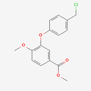 molecular formula C16H15ClO4 B12338077 Methyl 3-(4-(chloromethyl)phenoxy)-4-methoxybenzoate 